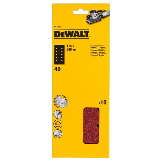 DEWALT DT8570-QZ 115X280MM 1/2 SANDING SHEET MULTI PURPOSE 40 GRIT (PACK OF 10)