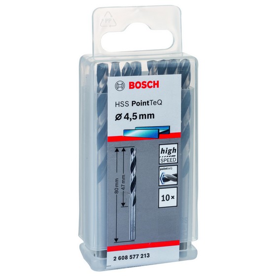 BOSCH 2608577213 PACK OF 10 HSS TWIST POINTTEQ DRILL BITS 4.5mm