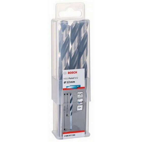 BOSCH 2608577288 PACK OF 5 HSS TWIST POINTTEQ DRILL BITS 12.0MM