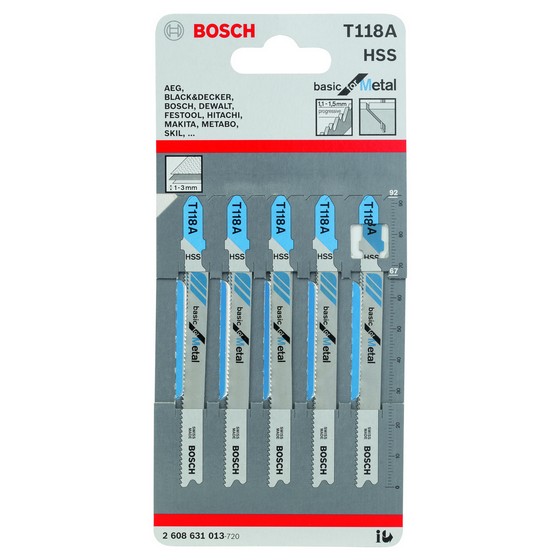 Bosch Pack Of 5 T118a Metal Cut Jigsaw Blades 13mm Anglia Tool Centre