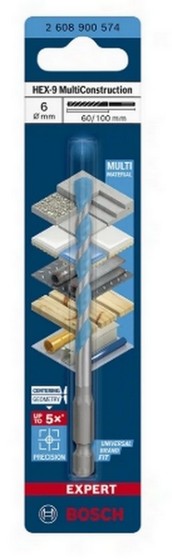 BOSCH 2608902253 EXPERT HEX-9 MULTI CONSTRUCTION DRILL BIT 5 x 90 x 150mm
