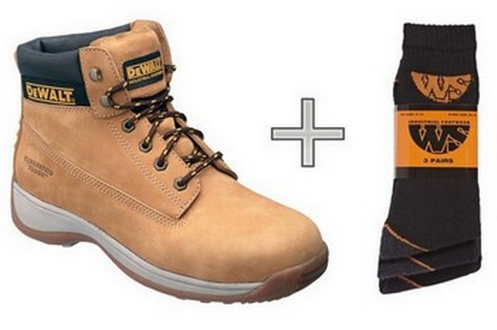 DEWALT APPRENTICE WHEAT NUBUCK SAFETY BOOT SIZE 06 **vat is not charged on this product** + 3 PAIRS OF SOCKS FREE