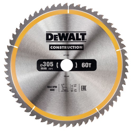DEWALT DT1960-QZ CONSTRUCTION CIRCULAR SAW BLADE 60TX30X305MM