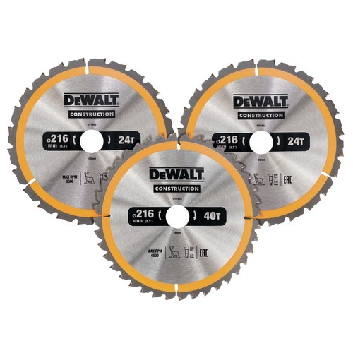 DEWALT DT1962-QZ CONSTRUCTION CIRCULAR SAW BLADES 24/40Tx216MM (PACK OF 3)