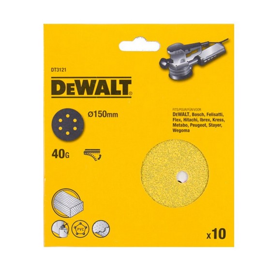 DEWALT DT3121-QZ 150MM ORBITAL SANDING DISC 40 GRIT (PACK OF 10)