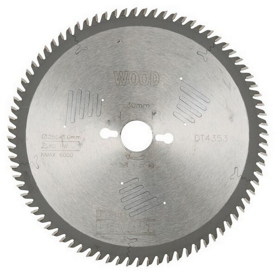 DEWALT DT4353-QZ SERIES 60 FINE FINISH CROSS CUT CIRCULAR SAW BLADE 80T X 30 X 216MM