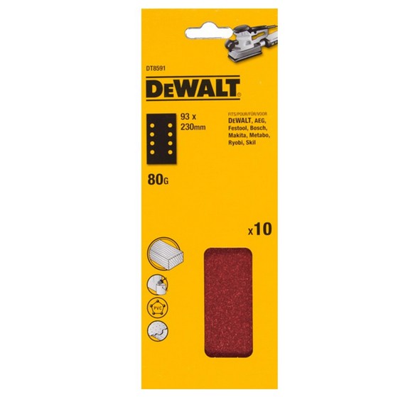 DEWALT DT8591-QZ 93X230MM SANDING SHEET MULTI PURPOSE 80 GRIT (PACK OF 10)