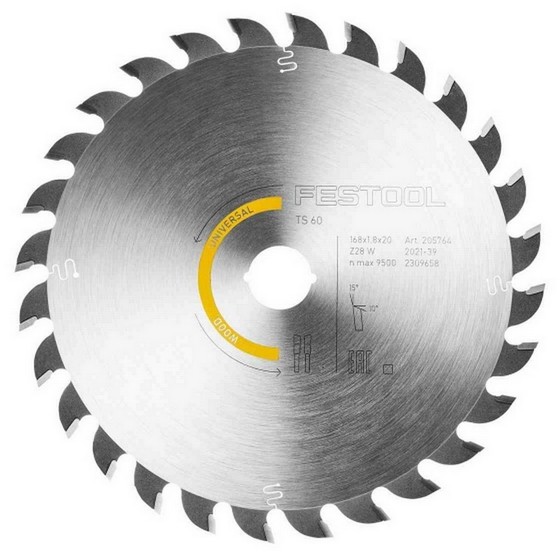 FESTOOL 205764 W28 WOOD UNIVERSAL SAW BLADE 20x 168MM