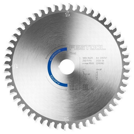FESTOOL 205767 F/FA 52 ALLUMINIUM/ PLASTICS SAW BLADE 20 X 168MM
