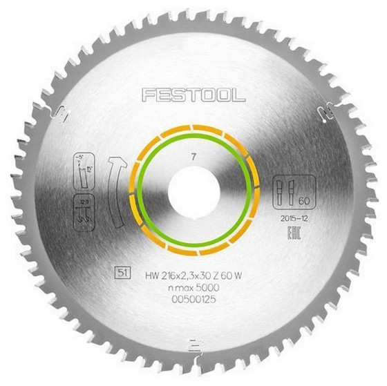 FESTOOL 500125 SAW BLADE 216X2.3X30 W60 TOOTH