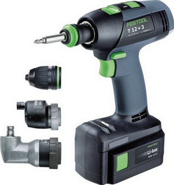 FESTOOL 564300 (12+3) 10.8V LITHIUM-ION DRILL DRIVER 2 XBATTERIES WITH CENTROTEC BIT HOLDER, FASTFIX KEYLESS CHUCK, ANGLE ATTACHMENT & ECCENTRIC HEAD (SUPPLIED IN SYSTAINER CASE)