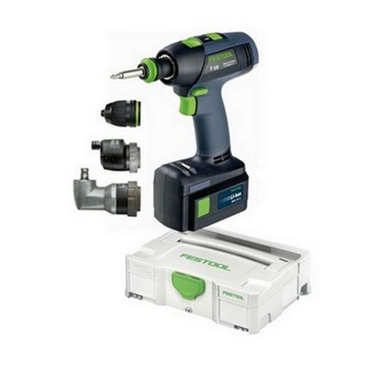 FESTOOL 564309 (15+3) 14.4V LITHIUM-ION DRILL DRIVER 2 X 2.6ah Li-ION BATTERIES + CENTROTEC BIT HOLDER, FASTFIX KEYLESS CHUCK, ANGLE ATTACHMENT & ECCENTRIC HEAD (SUPPLIED IN SYSTAINER CASE)