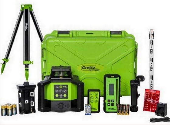 GRETTZ G70 RED BEAM DUAL GRADE ROTARY LASER KIT INC TRIPOD STAFF AND RECEIVER