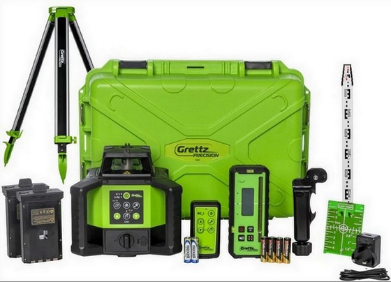 GRETTZ G80 GREEN BEAM DUAL GRADE ROTARY LASER KIT INC TRIPOD STAFF AND RECEIVER