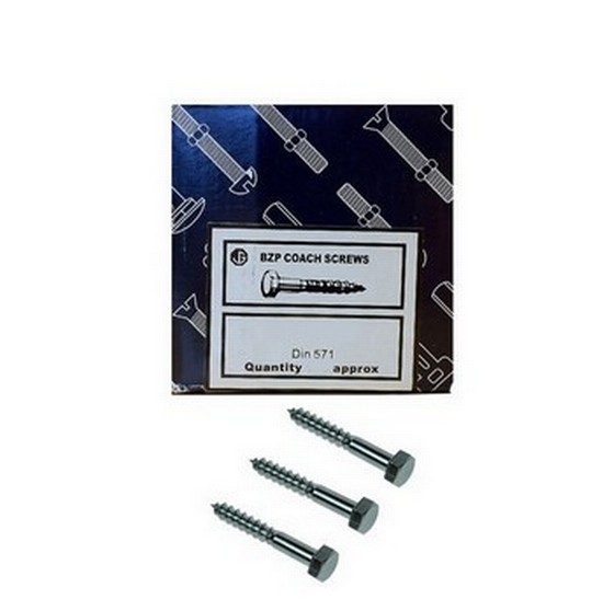 Hex Headed Coach Screw M6X70mm Bright Zinc Plated box of 200