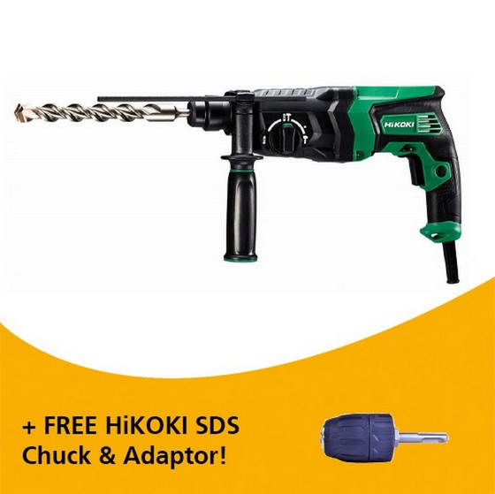 HIKOKI DH26PX2 2KG 3 MODE SDS HAMMER DRILL 240V + FREE SDS CHUCK & ADAPTOR