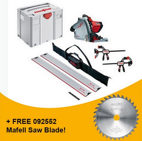 MAFELL 917636 MT55 1400W PLUNGE SAW KIT 110V WITH 2X 1.6M RAILS, 2X CLAMPS, 1X CONNECTOR, RAIL BAG & FREE BLADE