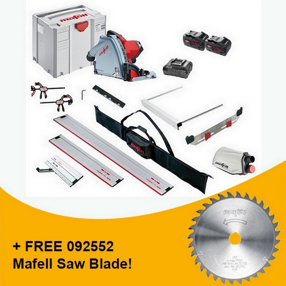 MAFELL 918821 MT55 18V PLUNGE SAW KIT WITH 204749 RAIL KIT AND 2X 5.5AH LIHD BATTERIES
