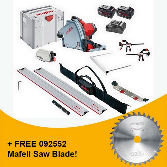 MAFELL 918821 MT55 18V PLUNGE SAW KIT WITH 204805 RAIL KIT AND 2X 5.5AH LIHD BATTERIES