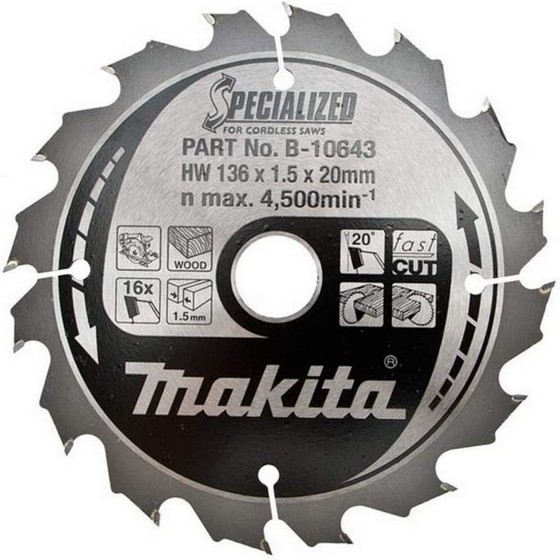 Makita B10643 Circular Saw Blade 16tx20x136mm Anglia Tool Centre