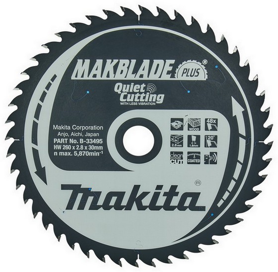 MAKITA B-33495 TCT SAW BLADE FOR WOOD 260 X 30 X 48T
