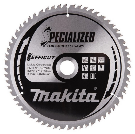 MAKITA B-67284 EFFICUT TCT SAW BLADE FOR WOOD 260X30X60T