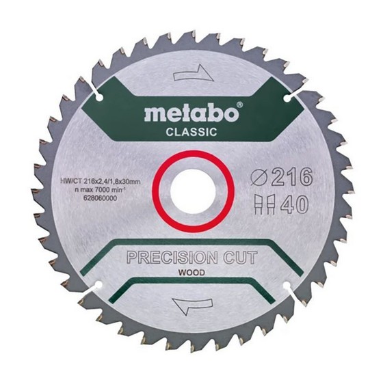 METABO 628060000 216mm x 30mm 40T PRECISION CUT WOOD BLADE