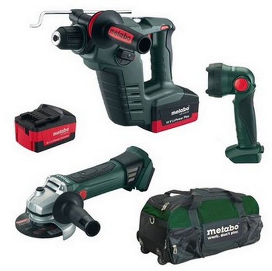 METABO BHA18LTX 2 MODE SDS DRILL + W18LTX 115mm ANGLE GRINDER + TORCH 2 X 4.0ah BATTERIES