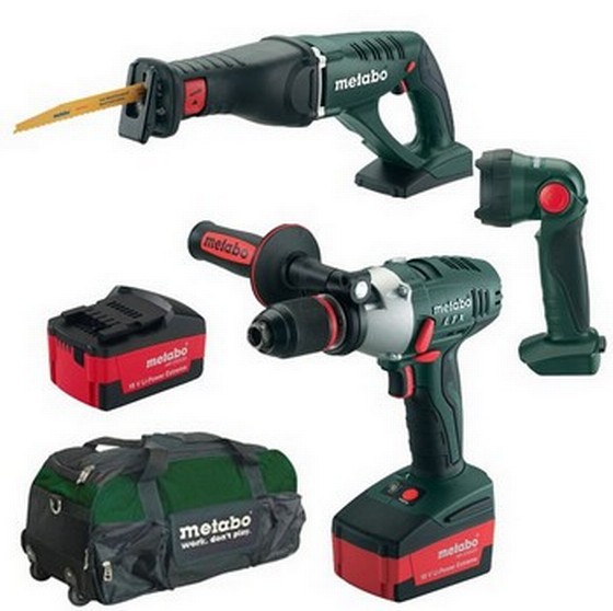 METABO SB18LTX 18V H/D COMBI DRILL + ASE18 RECIP SAW + TORCH, 2 X 4.0ah BATTERIES