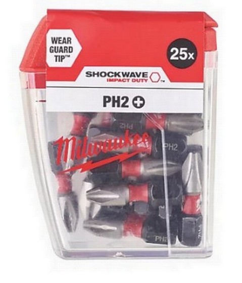 MILWAUKEE 4932430853 SHOCKWAVE PHILLIPS SCREWDRIVER BITS PH2X25MM (PACK OF 25)