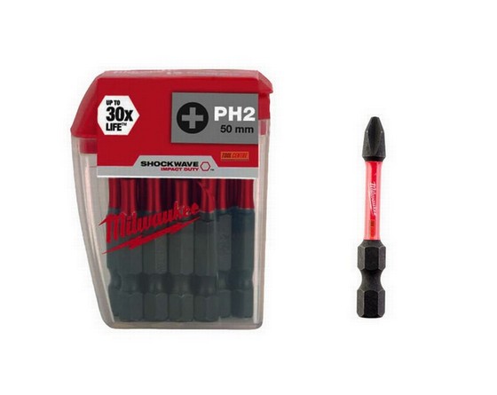 Milwaukee 10 Piece Shockwave Impact Duty Ph2 X 50mm Screwdriving Bit Set