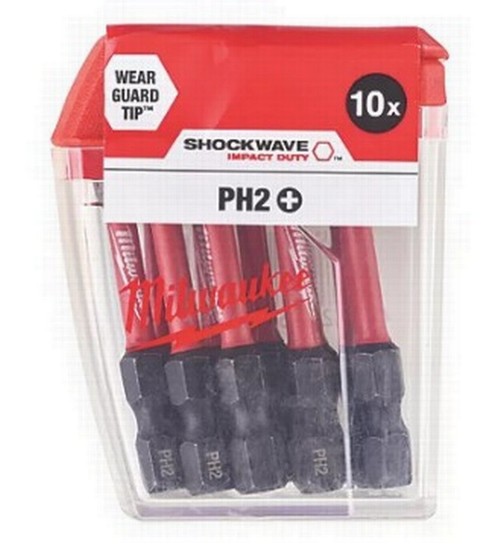 MILWAUKEE 4932430855 SHOCKWAVE PHILLIPS SCREWDRIVER BITS PH2X50MM (PACK OF 10)