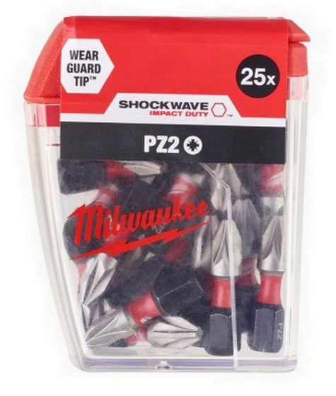 MILWAUKEE 4932430864 SHOCKWAVE POZI SCREWDRIVER BITS PZ2X25MM (PACK OF 25)