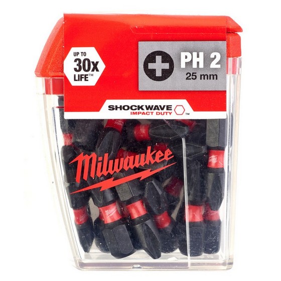 MILWAUKEE 4932472037 SHOCKWAVE PHILLIPS SCREWDRIVER BITS PH2X25MM (PACK OF 25)