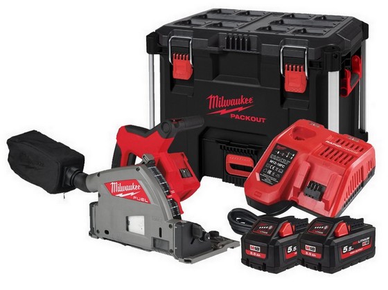 MILWAUKEE 4933478779 M18FPS55-552P 18V PLUNGE SAW GB2 WITH 2 X 5.5AH HIGH OUTPUT BATTERIES AND FAST CHARGER IN A PACKOUT TOOLBOX