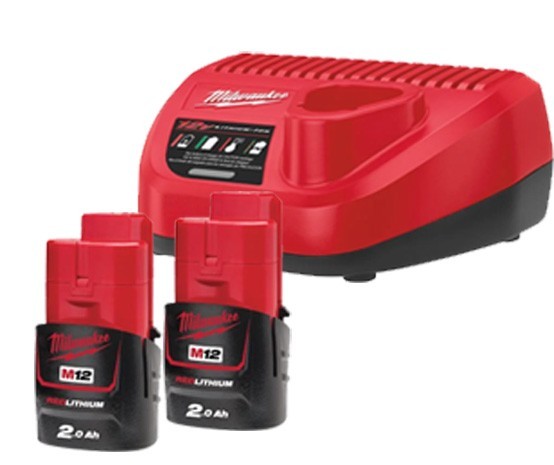 MILWAUKEE M12BLIDRC-0, M12BLDDRC-0, & M12CH-0 TRIPLE KIT 2 X 2.0ah BATTERIES CHARGER & BAG