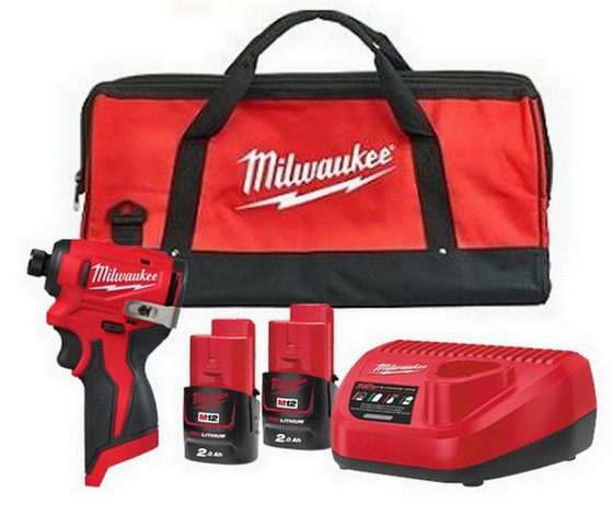 MILWAUKEE M12BLIDRC-202B 12v BRUSHLESS IMPACT DRIVER 2 x 2.0ah BATTERIES CHARGER AND BAG