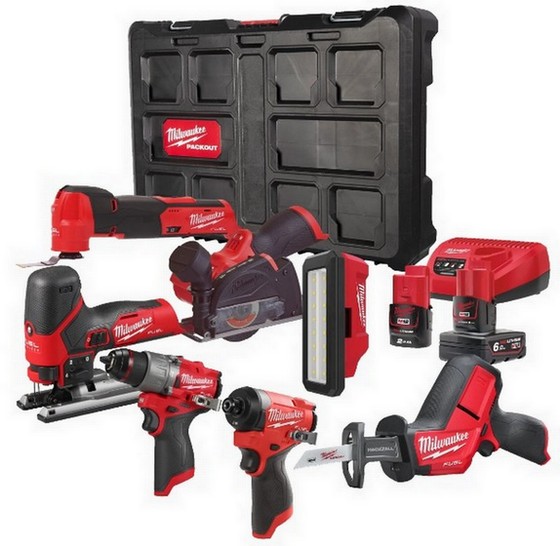 MILWAUKEE M12FPP7B2-622P 12V FUEL BRUSHLESS 7 PIECE KIT 1 X 6.0AH & 1 X 2.0AH LI-ION BATTERY & 2 x PACKOUT CARRY CASE