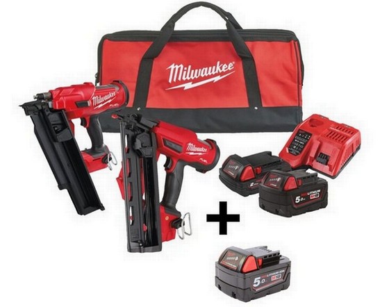 MILWAUKEE M18FPP2BE-522B 18V NAILER TWIN PACK WITH 1 X 5.0AH & 1 X 2.0AH BATTERIES + 2nd 18V 5.0AH BATTERY FREE, WORTH £59.99 ex vat
