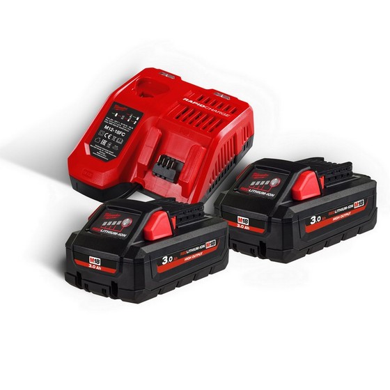 MILWAUKEE M18HNRG-302 18V 3.0AH HIGH OUTPUT BATTERY TWIN PACK AND CHARGER