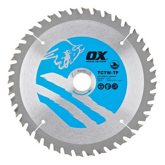 OX WOOD CUTTING THIN KERF CIRCULAR SAW BLADE 165/20MM, 40 TEETH ATB