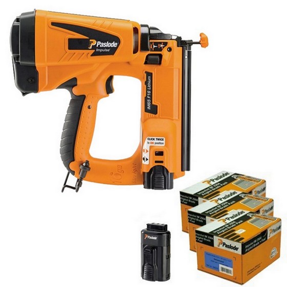 Paslode Im65 Lithium F16 2nd Fix Straight Brad Nailer Kit With 2x Liion Battery + 3x Brad Fuel