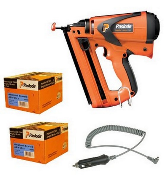 PASLODE IM65A ANGLED 2nd NAILER (NO BATTERIES) IN CAR CHARGER WITH 63MM & 50MM BRAD PACKS