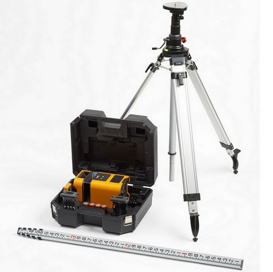 PLS H2 RED HORIZONTAL SELF-LEVELING ROTATING LASER LEVEL WITH TRIPOD, STAFF & DIGITAL RECEIVER