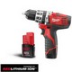 MILWAUKEE C12PD-32 12V COMBI HAMMER DRILL 2 X 1.5ah RED LITHIUM BATTERIES