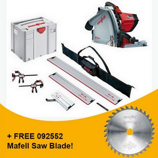 MAFELL 917632 MT55 1400W PLUNGE SAW KIT 230V WITH 1X 0.8M RAIL, 1X 1.6M RAIL, 1X BEVEL TRACK, 2X CLAMPS, 1X CONNECTOR, RAIL BAG & FREE BLADE