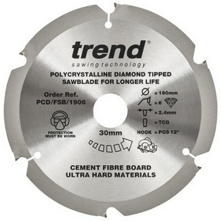 TREND PCD/FSB/1906 PCD FIBRE CEMENT SAW BLADE 6TX30X190MM