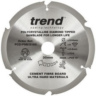 TREND PCD/FSB/2166 PCD FIBRE CEMENT SAW BLADE 6TX30X216MM