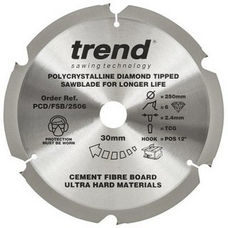 TREND PCD/FSB/2506 PCD FIBRE CEMENT SAW BLADE 6TX30X250MM