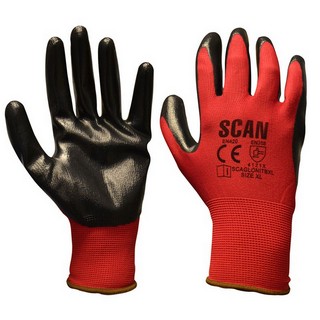 SCAN PALM DIPPED BLACK NITRILE COATED GLOVES (RED) XL